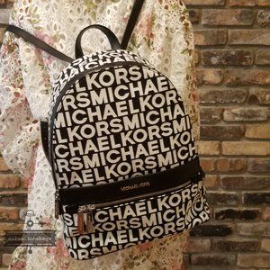 Michael kors KENLY large backpack Black White NWT